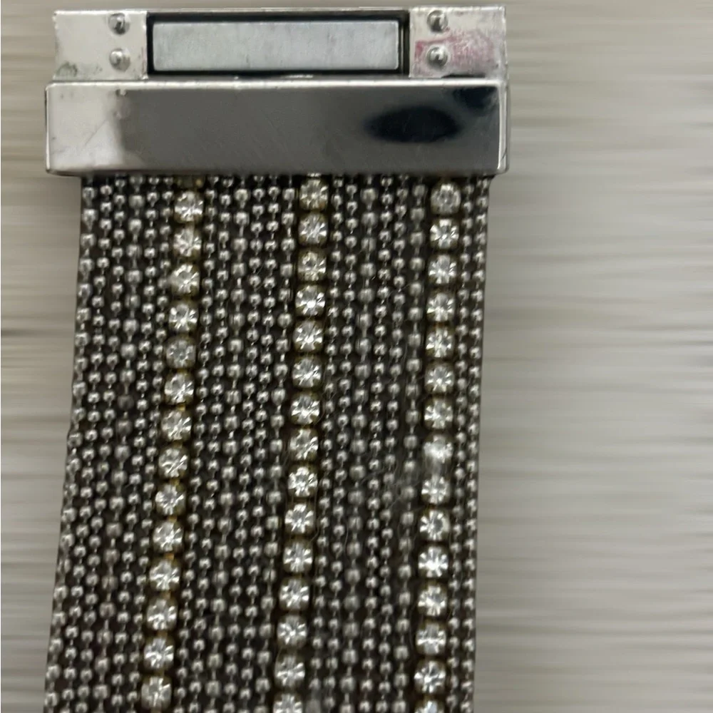 Bracelet Layered with Rhinestone and Silver Beads Women]s Silver/Tan
